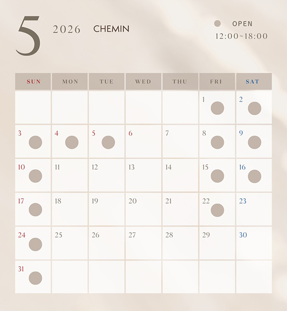 CHEMIN下北沢営業日カレンダー5月