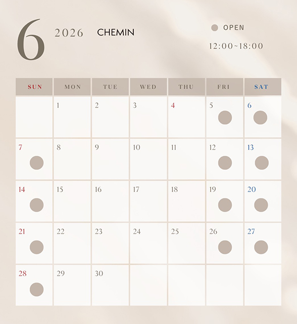 CHEMIN下北沢営業日カレンダー6月