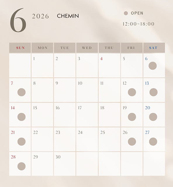 CHEMIN下北沢営業日カレンダー6月